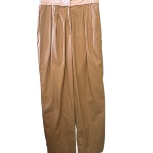 Ronny Kobo Pants Khaki Piped Trim Womens Sz Small Pleated High Rise Cotton